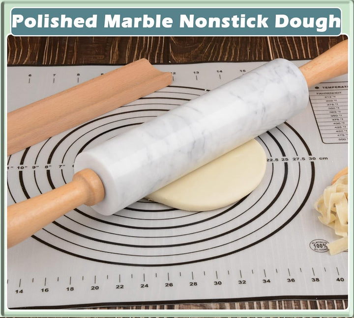 Marmor-Nudelholz mit Holzwiege, dicker Griff, Set zum Backen, 47 cm, hochwertige polierte Walze für