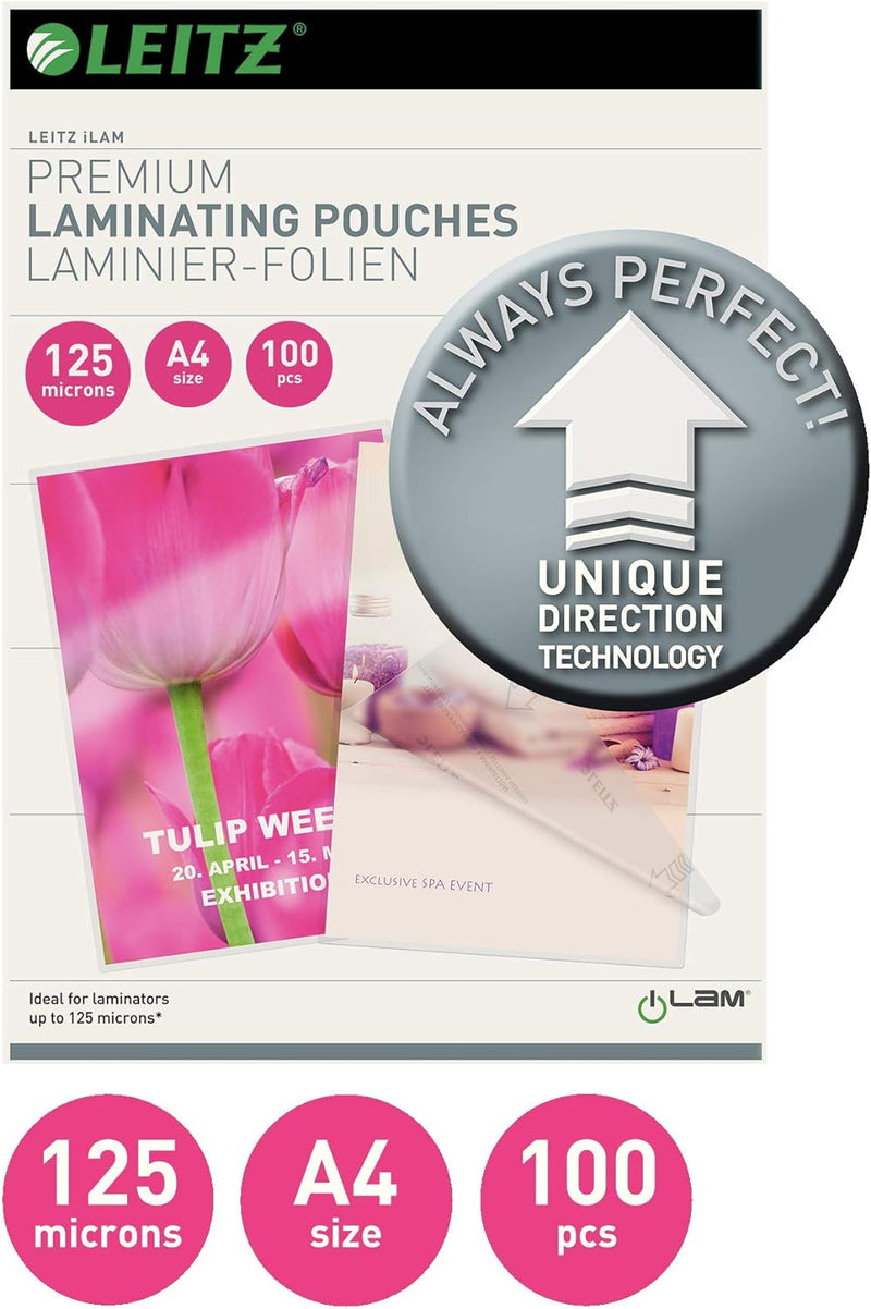 Leitz Laminiergerät, Metallic grau, A4, Home Office, iLam, WOW, 73680089 & Heisslaminierfolien, Glän