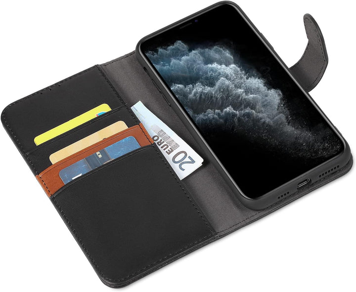 LENSUN Echtleder Hülle für iPhone 11 Pro Max, Handyhülle Flip Cover [Echtes Leder][Kartenfach][RFID