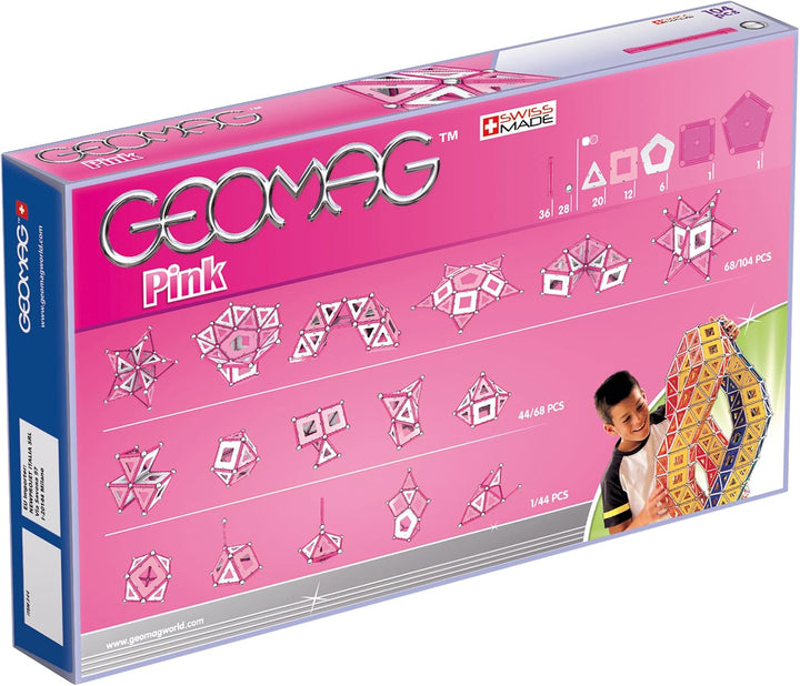 GEOMAG - CLASSIC ROSA - 104 Teile - Magnetische Konstruktion für Kinder ab 3 Jahren - Magnetische Sp