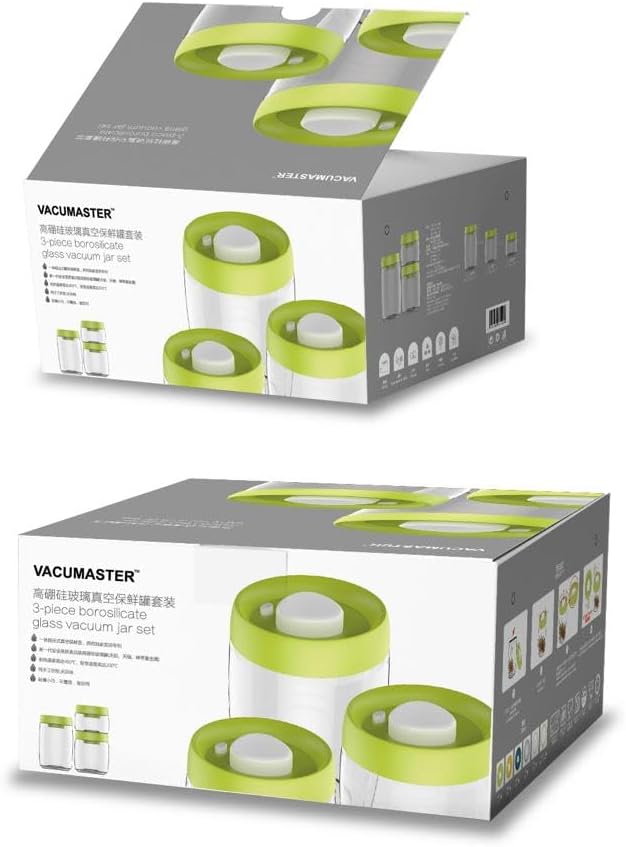 Green Bee Vakuumbehälter 3er Set aus Borosilikatglas, BPA-Frei, Hitzebeständig, Spülmaschinenfest, G