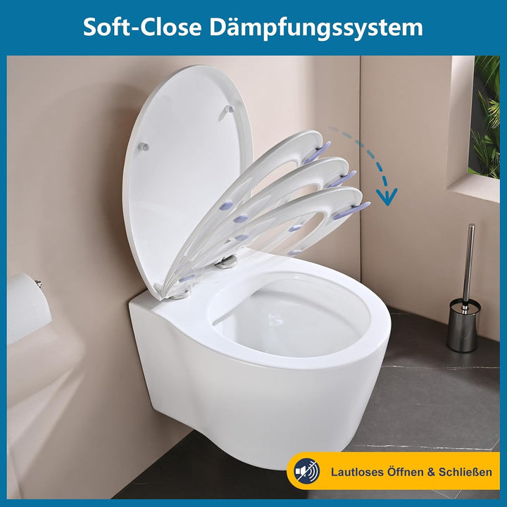 Toilettendeckel mit Absenkautomatik Oval, Weiss, WC Sitz mit Schnellverschluss - Einfach zu Reinigen