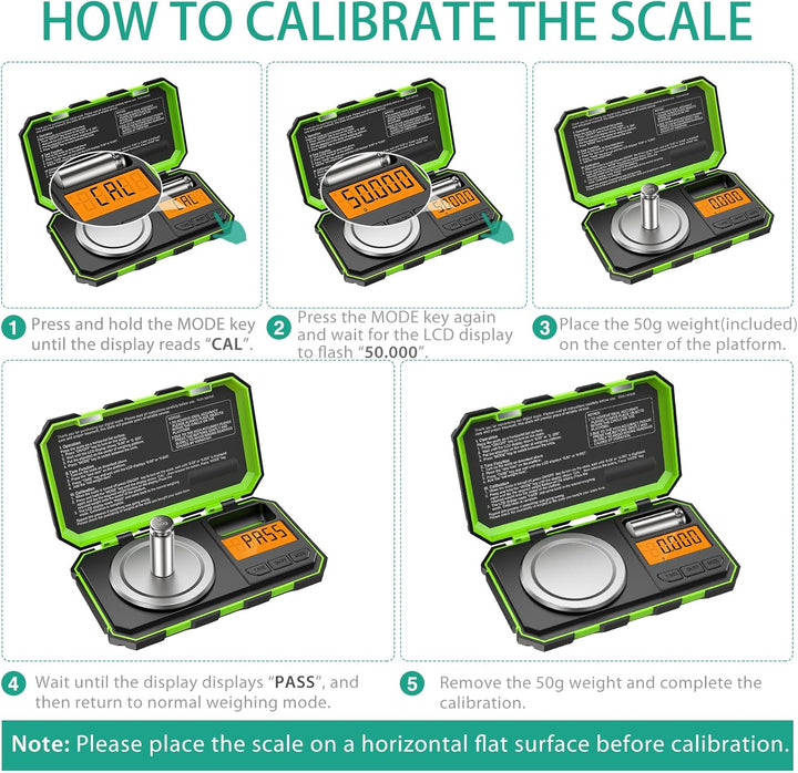 ORIA Digital Feinwaage, 50g/0,001g Milligramm Waage, Mini Taschenwaage mit 50g Kalibriergewichte & P