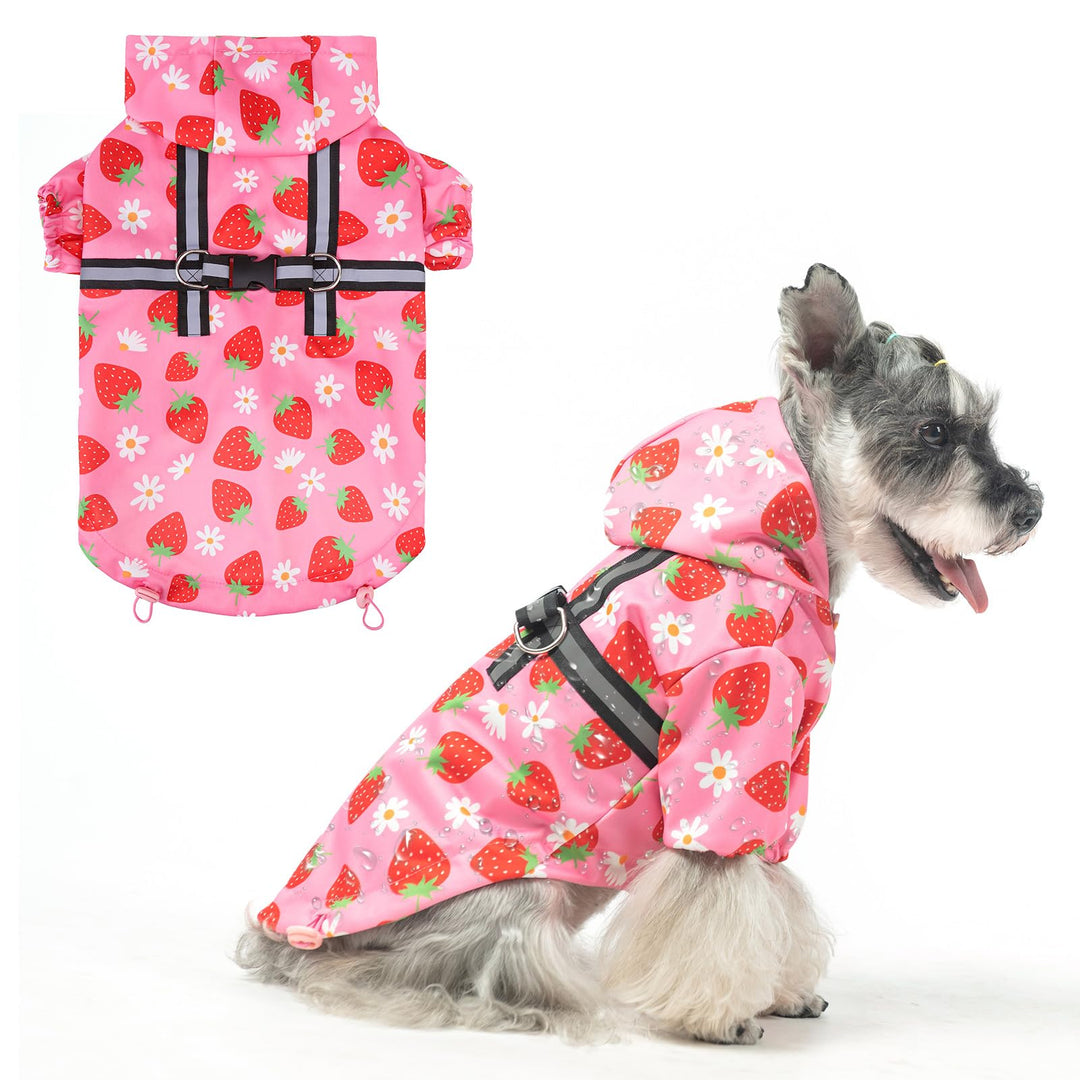 BEAUTYZOO Hunde-Regenmantel mit Kapuze und integriertem Geschirr für kleine, mittelgrosse und grosse