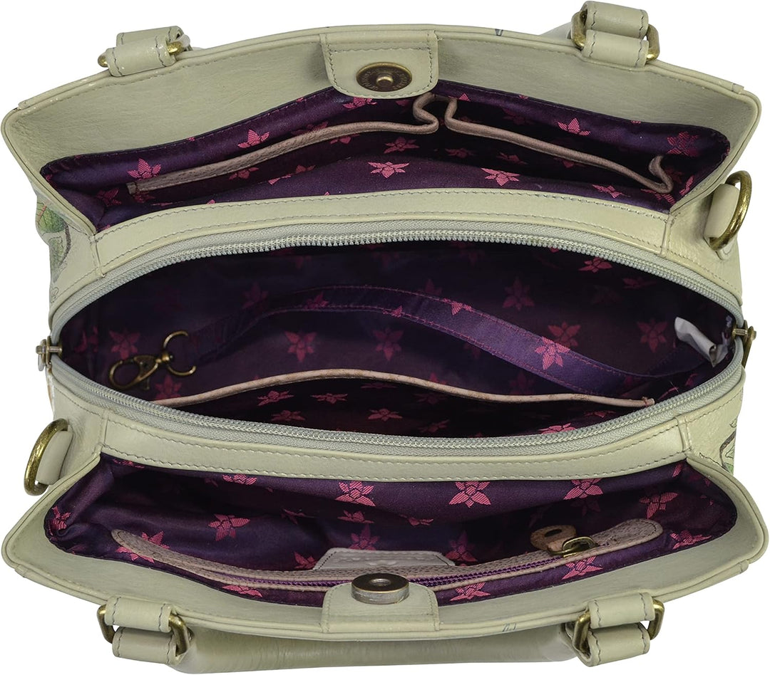 Anuschka Handbemalte Satchel Tasche mit mehreren Fächern aus Echtleder Floral Passion, Floral Passio