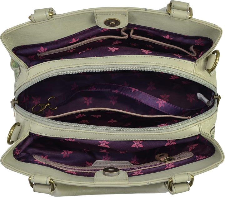 Anuschka Handbemalte Satchel Tasche mit mehreren Fächern aus Echtleder Floral Passion, Floral Passio