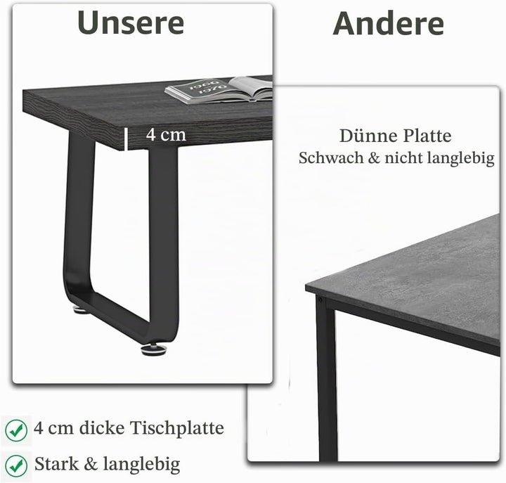HSH Couchtisch Wohnzimmertisch aus Holz Metallgestell Kaffeetisch Sofatisch Teetisch Beistelltisch f