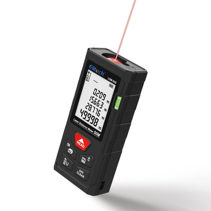 Elitech LDM-50-Series Laser Entfernungsmesser 50m Reichweite, ±2mm Genauigkeit, Flächen-/Volumen-/Py