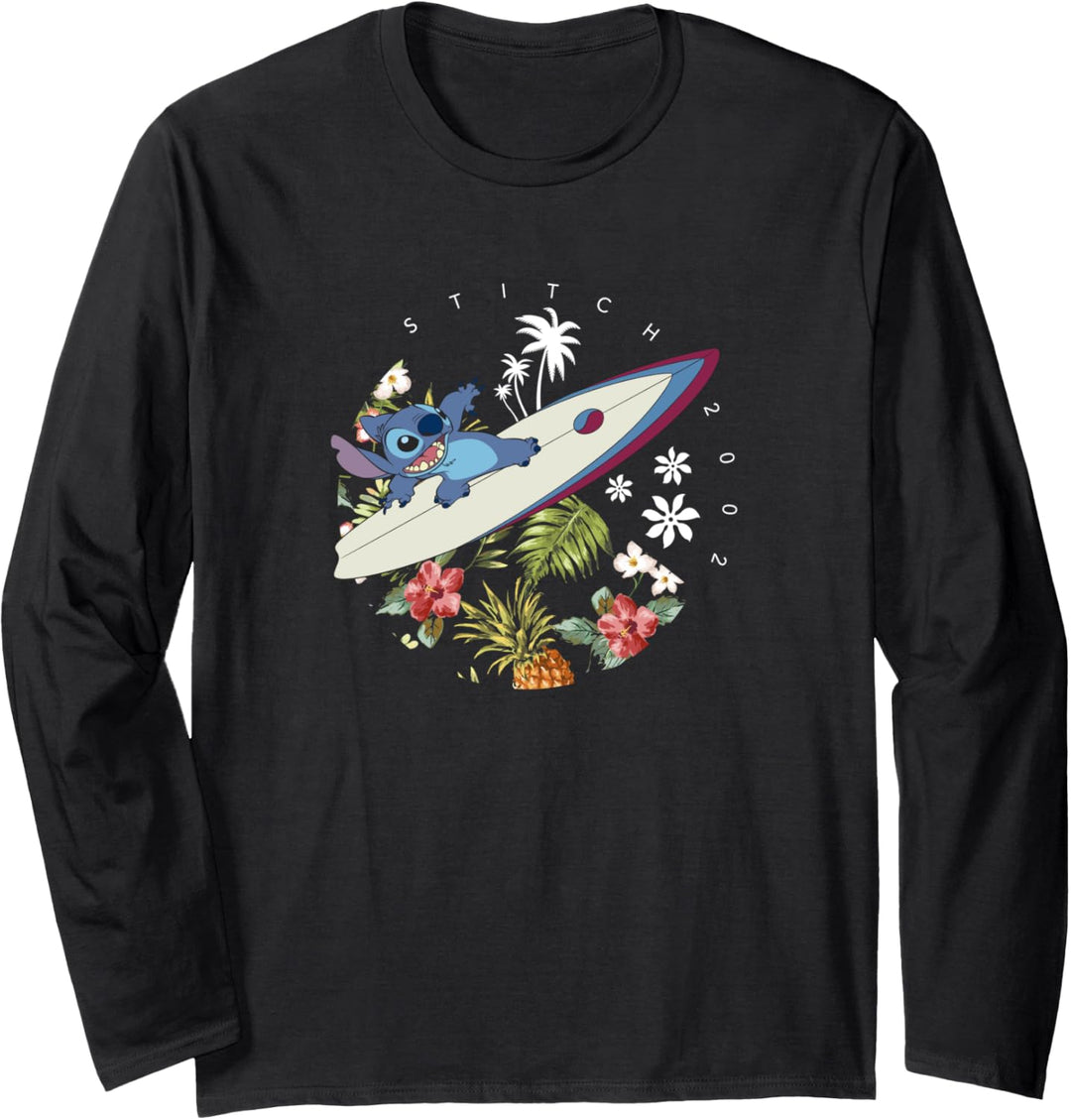 Disney Lilo & Stitch On A Surfboard Flower Circle 2002 Langarmshirt