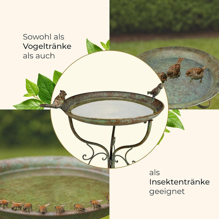 Crispe home & garden Vogeltränke Gijon | Antikgrüne Vogelbad Schale aus Metall | Wetterfeste Gartend