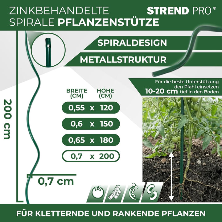 STREND PRO Tomatenstäbe 200 cm - 25 STK. | Spiralstab Ø 7 mm Verzinkter Stahl | Pflanzstab, Tomatens