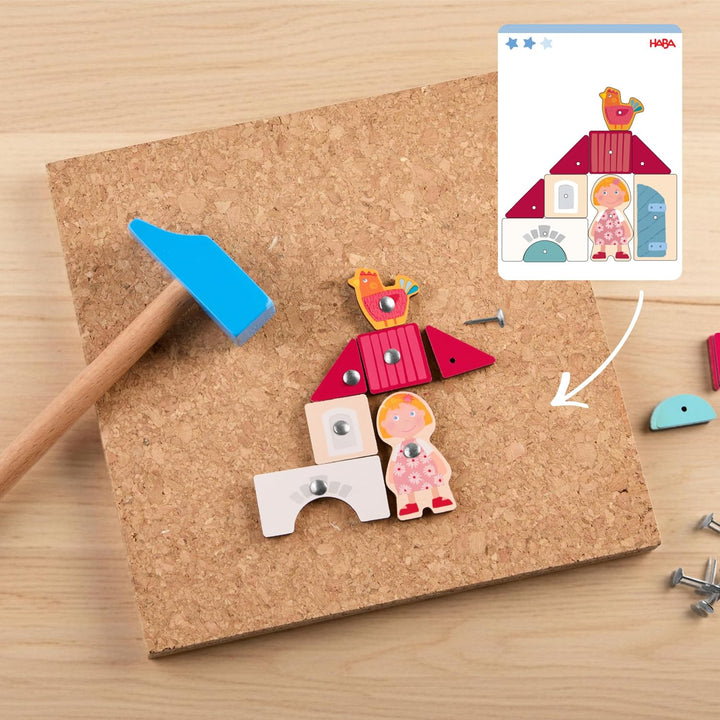 HABA Hammer-Nagelspiel: Bauernhof – Holzspielzeug mit Hammer und Nägel für Kinder ab 3 Jahren – Krea