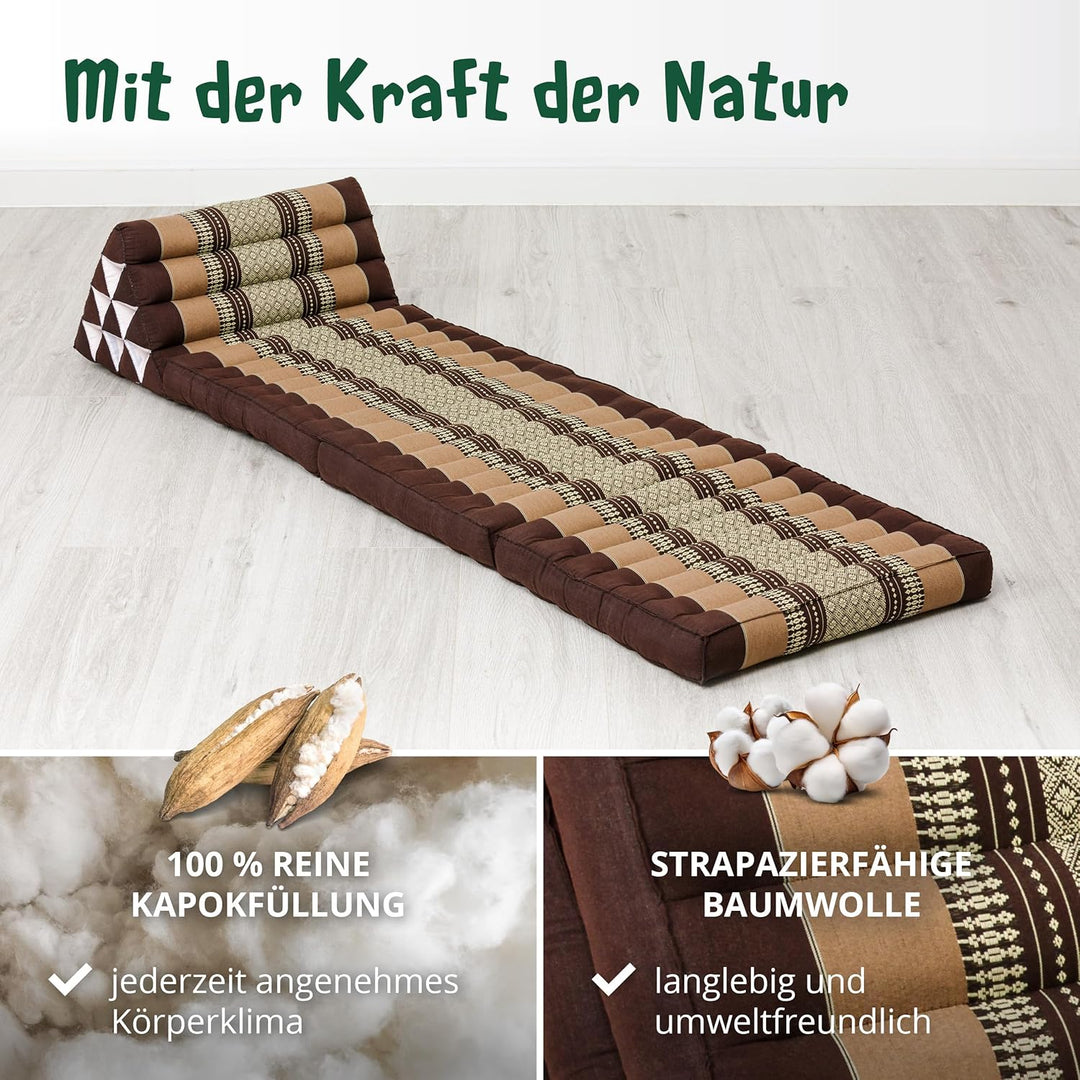 livasia Thaikissen mit 3 Auflagen, Dreieckskissen mit Klappmatratze, Keilkissen Kapok, Rückenkissen