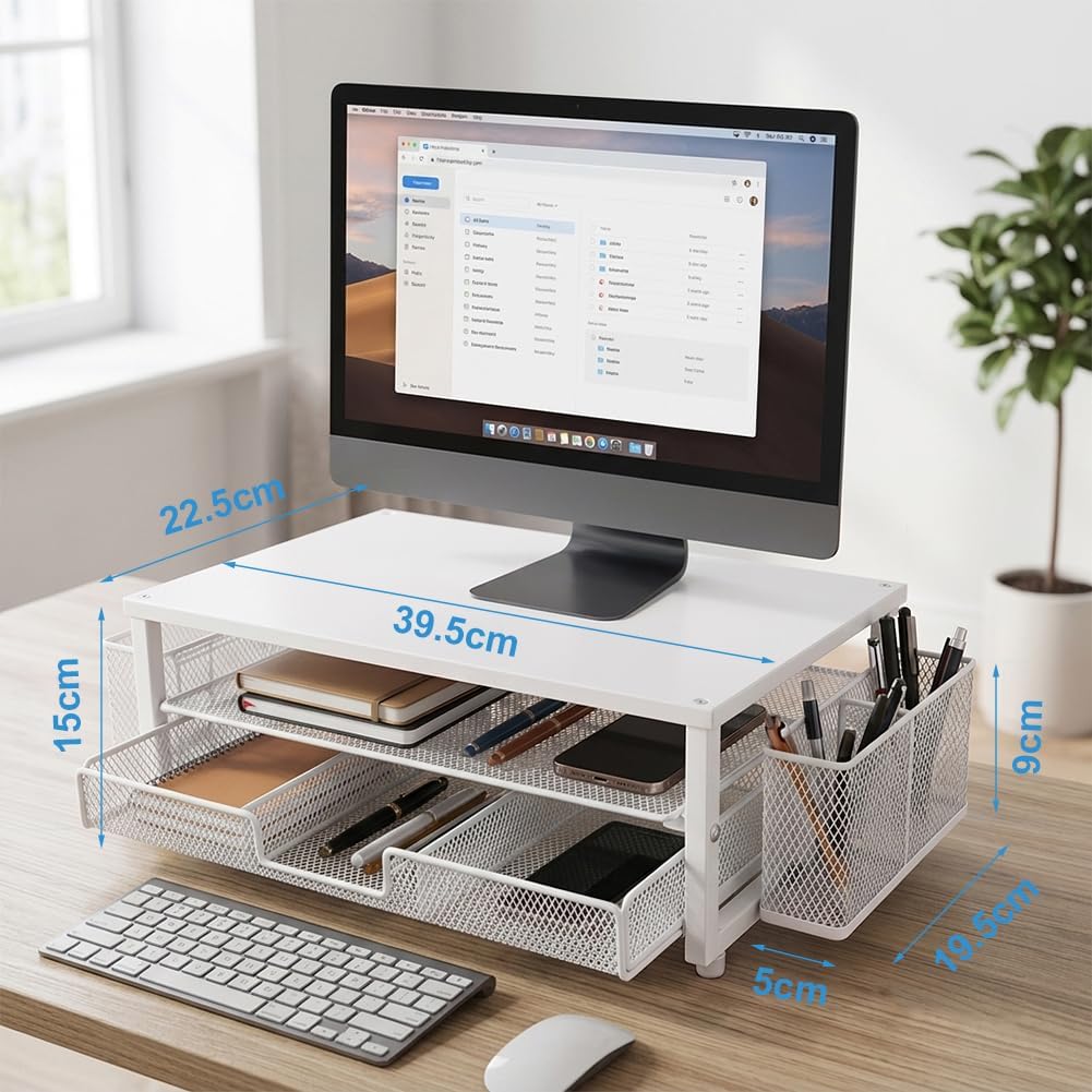 CEWROM Monitorständer mit Schublade, 2-Stufiger Computer Monitor Erhöhung mit Schublade, Schreibtisc