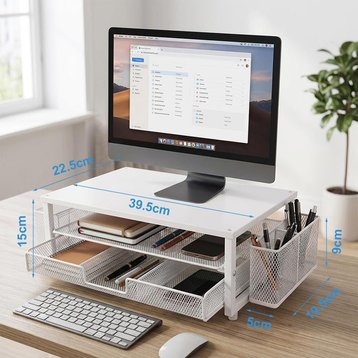 CEWROM Monitorständer mit Schublade, 2-Stufiger Computer Monitor Erhöhung mit Schublade, Schreibtisc