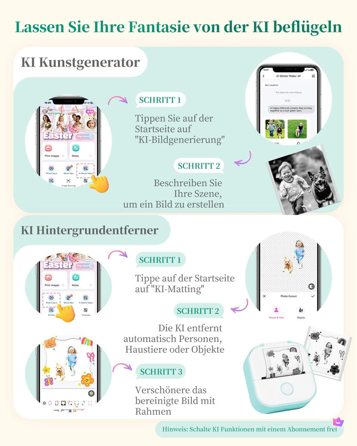 Memoking T02 Mini Etikettendrucker - Tragbarer Drucker mit 3 Rollen Papier, Aufkleberdrucker für Stu