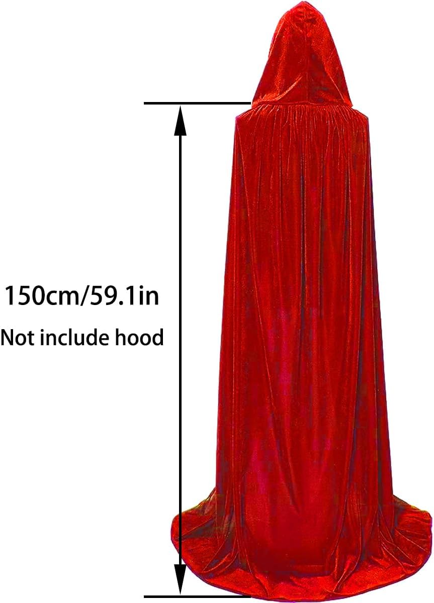Winwild Roter Samt Umhang mit Kapuze,150CM Halloween Cape Vampir Kostüm Damen Erwachsener für Karnev