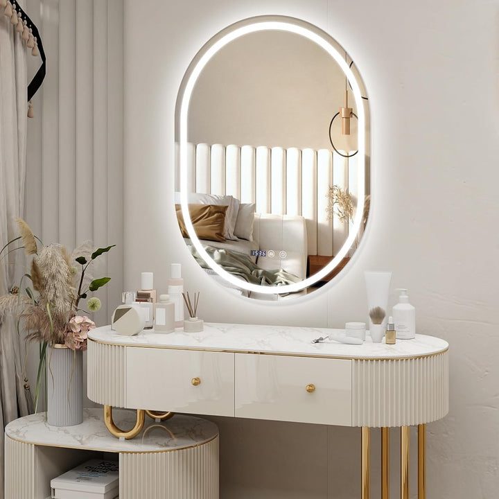 YOURLITE Badspiegel mit Beleuchtung Ovaler, Badezimmerspiegel Vertikaler mit LED Beleuchtung, LED Sp