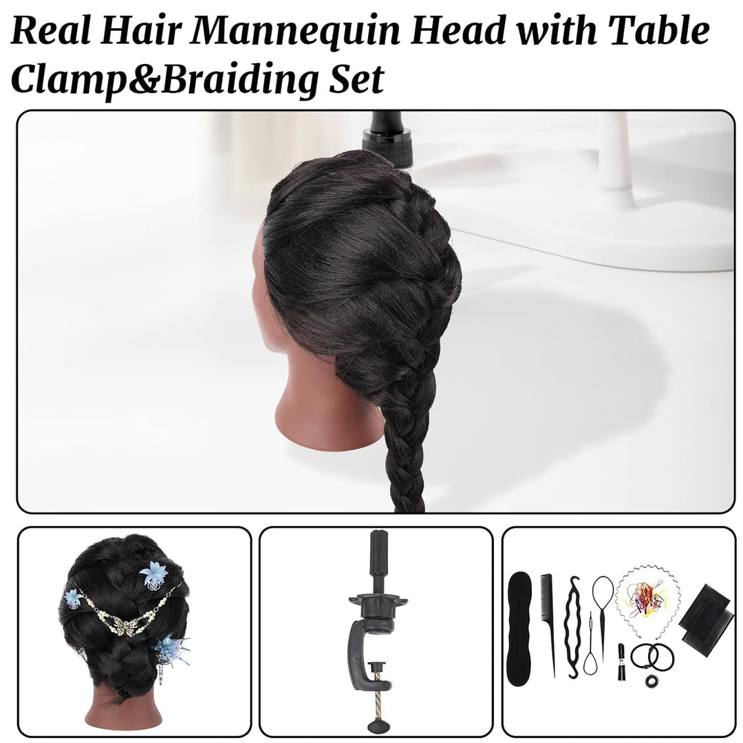 Friseur Übungskopf 100% Echthaar, 66 cm / 26 Zoll Mannequin Kopf mit Haaren, Friseurkopf Trainingsko