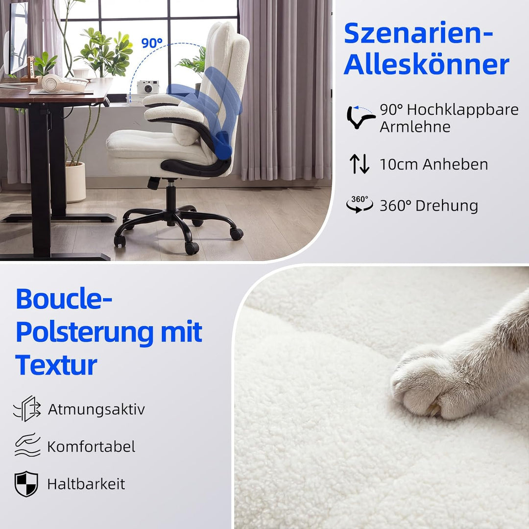 Bürostuhl Ergonomisch [TESTSIEGER] Schreibtischstuhl | Hochklappbare Armlehne & Hohe Rückenlehne | H