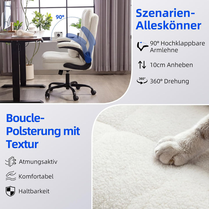 Bürostuhl Ergonomisch [TESTSIEGER] Schreibtischstuhl | Hochklappbare Armlehne & Hohe Rückenlehne | H