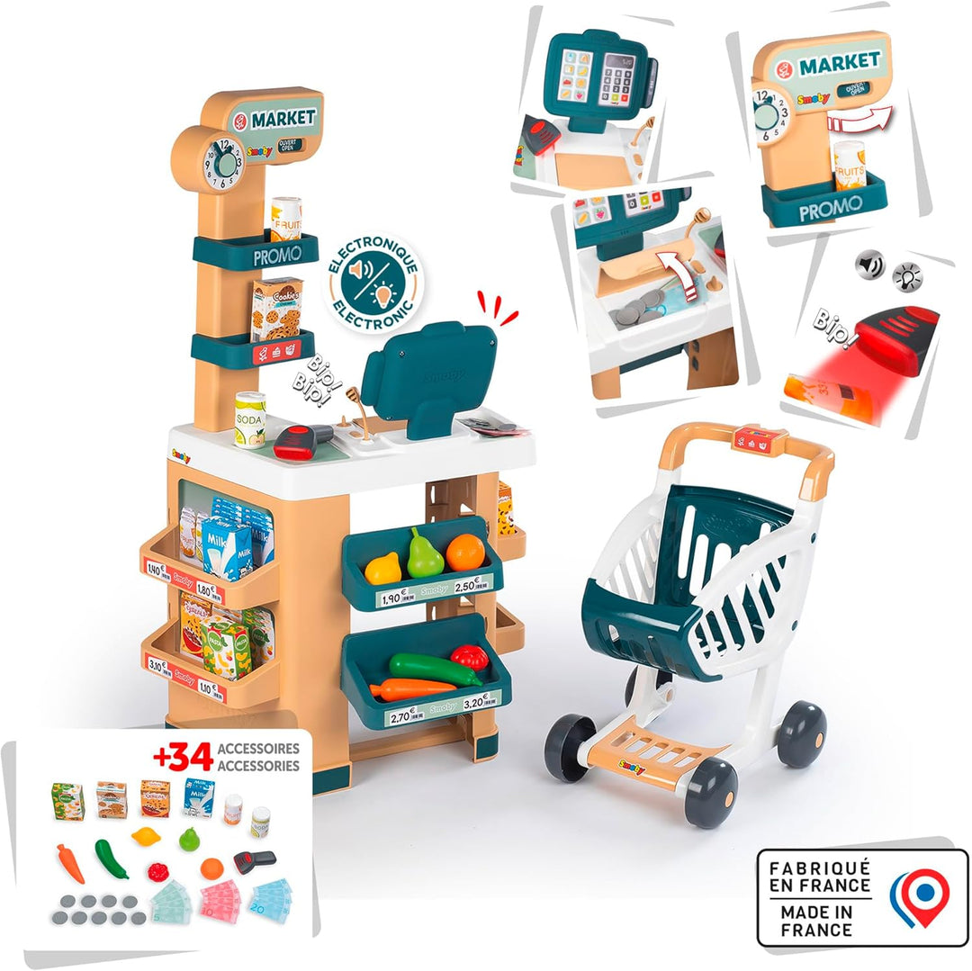 Smoby - Supermarkt mit Einkaufswagen - Spielsupermarkt mit Licht, Sound und Elektronischen Funktione