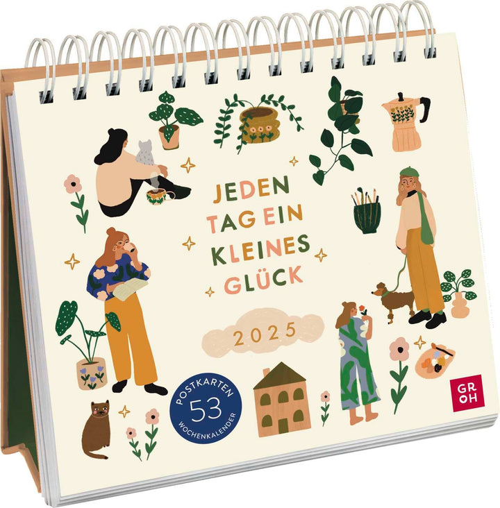 Postkartenkalender 2025: Jeden Tag ein kleines Glück: Wochenkalender zum Aufstellen, Tischkalender m