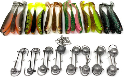Zanderfang Gummifisch Box - Gummifische mit Jigkopf zum Zanderangeln mit Gummifisch - 30 Zander Gumm
