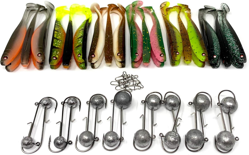 Zanderfang Gummifisch Box - Gummifische mit Jigkopf zum Zanderangeln mit Gummifisch - 30 Zander Gumm