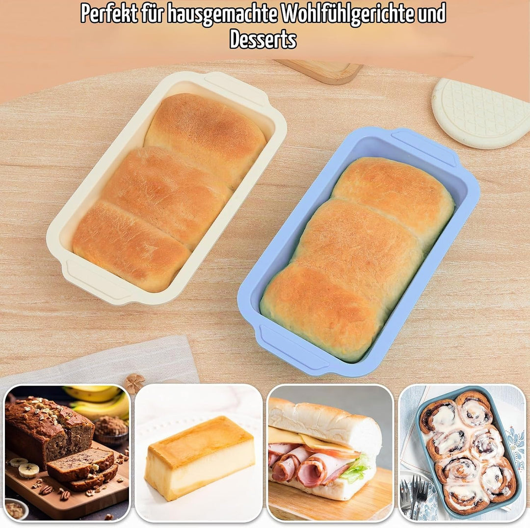 2-Stück Silikon Brotbackform Kasten: Kastenform mit Metallrahmen Hellblau+beige 2PCS-29.6x15.5x6.6cm