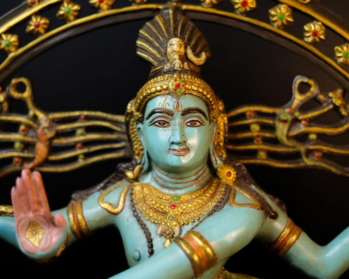 SHIVAJI ARTS Nataraj-Statue, Tanzende Shiva aus Messing, handbemalt, 66 cm, gross, 1 Stück