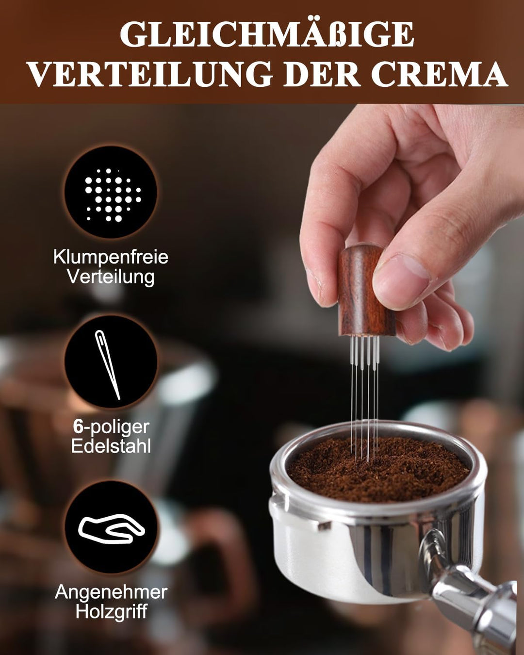 Haliya Espresso Tamper Set 51 mm, 350ml Milchkännchen mit Skala, Latte Art Stift & Löffel, Holz Dist