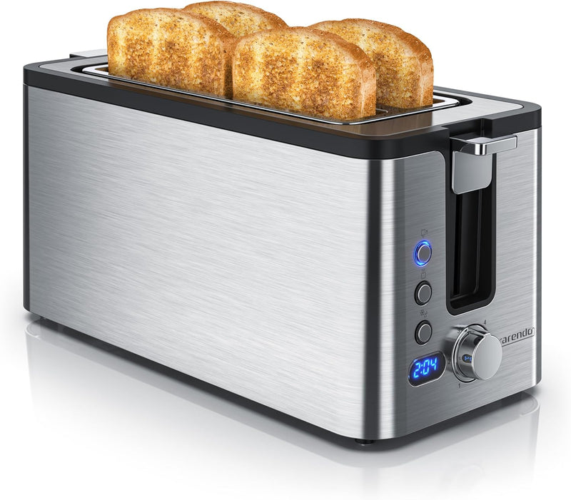 Arendo - Edelstahl Toaster Langschlitz 4 Scheiben - Defrost Funktion - wärmeisolierendes Gehäuse - m