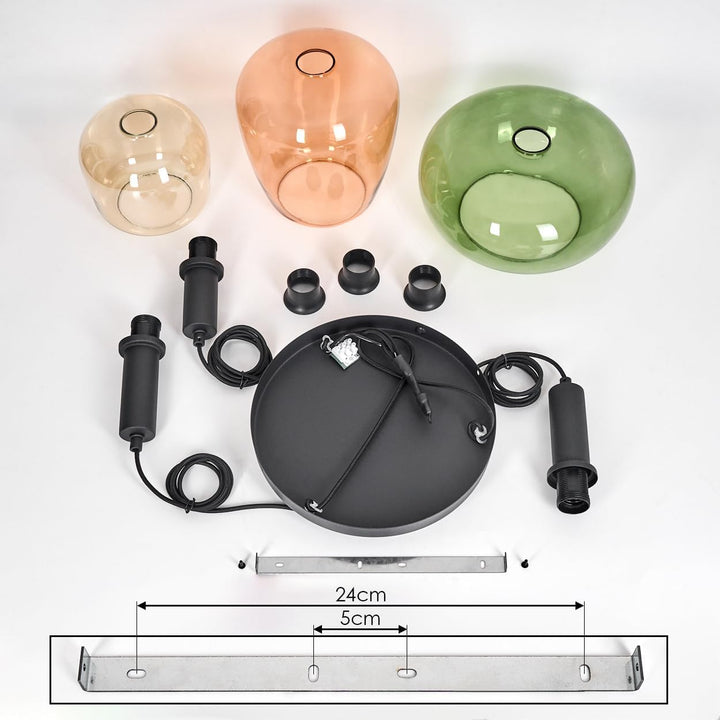 HOFSTEIN Hängeleuchte Imara, 3-flammige Hängelampe aus Metall/Glas in Schwarz/Bernstein/Rosé/Grün, P