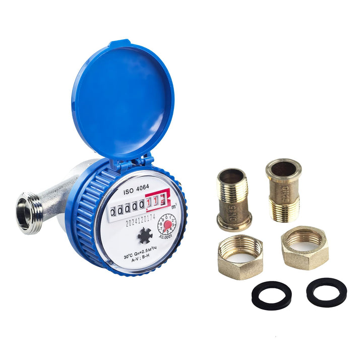 Wasserzähler Garten 1/2 Zoll, 15mm Kalt Wasseruhr Garten Geeicht Kaltwasserzähler mit Schutzhülle un