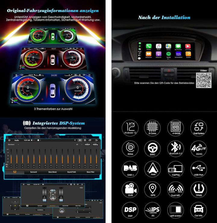 Erisin 8.8 Zoll 8-Kern 4GB+64GB Android 12 Autoradio Bluetooth GPS Navi für BMW 3er E90 E91 E92 E93