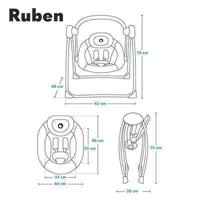 LIONELO Ruben Baby Wippe, Babyschaukel Elektrisch mit Liegefunktion, Baby Schaukel 0 bis 9 kg, Moski