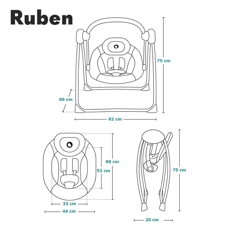 LIONELO Ruben Baby Wippe, Babyschaukel Elektrisch mit Liegefunktion, Baby Schaukel 0 bis 9 kg, Moski