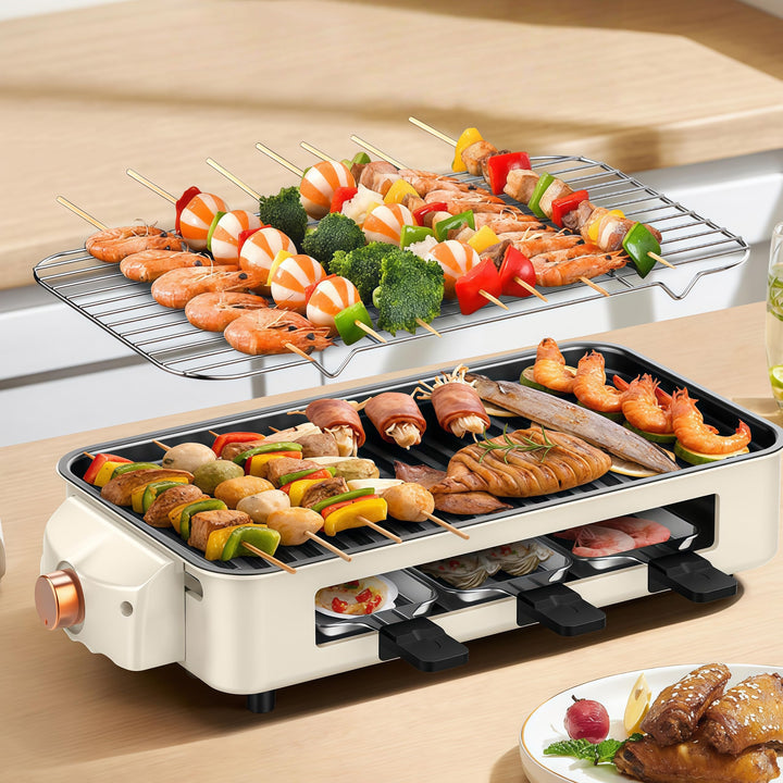 1500W Hot Pot Elektrisch mit Grillplatte, 2 in 1 Hotpot Elektrisch Pot und BBQ Grill, Smokeless mit