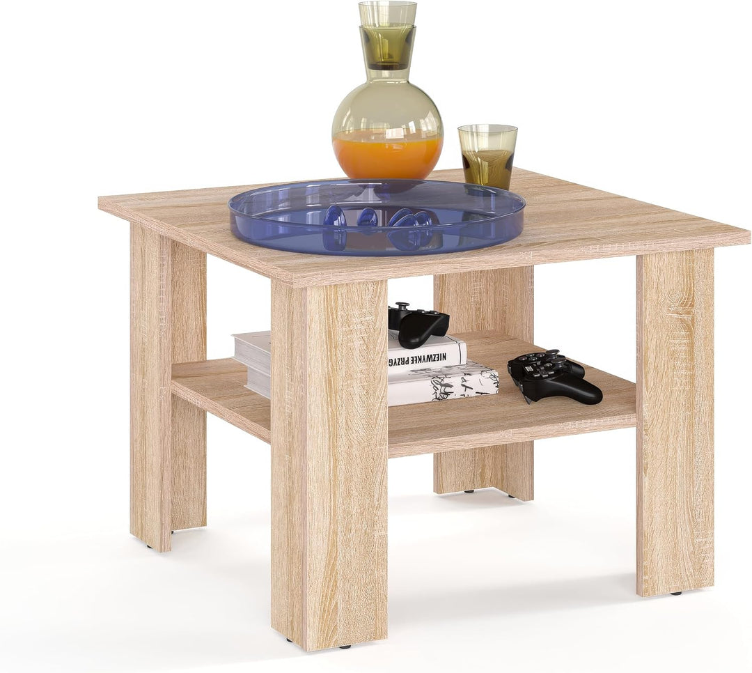 KOMTO Couchtisch Sonoma Eiche Vienna - Wohnzimmertisch Modern Couchtisch Holz Beistelltisch 60x60 Co
