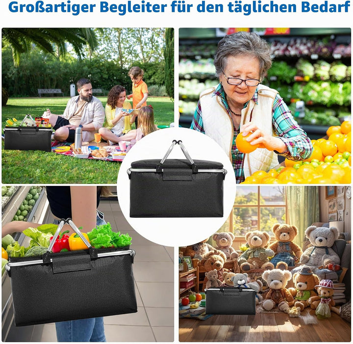 JXCTNNU Picknickkorb 25L Einkaufskorb Faltbar Gross Picknickkorb Kühlkorb Einkaufskorb mit Deckel Tr