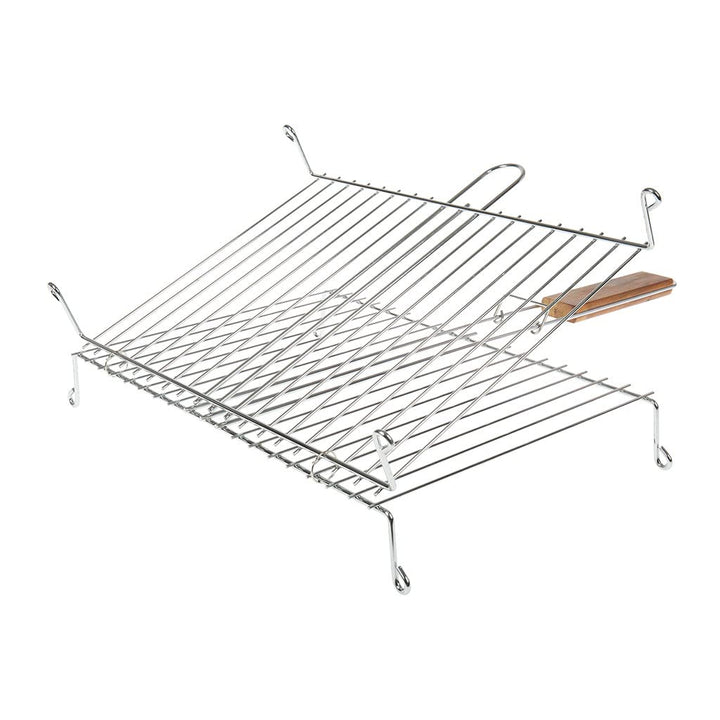 ruecab 1086 Grillguthalter Doppel auf Füsse Edelstahl Griff Holz silber 30x40cm Grillfläche