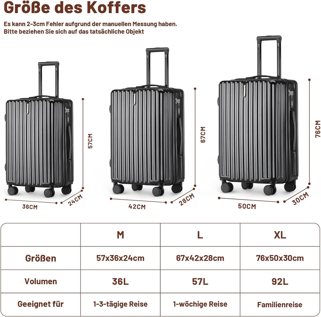 Kofferset 3 Teilig Hartschale Koffer Set Robustes und Langlebiges PC-Material Koffer mit TSA-Schloss