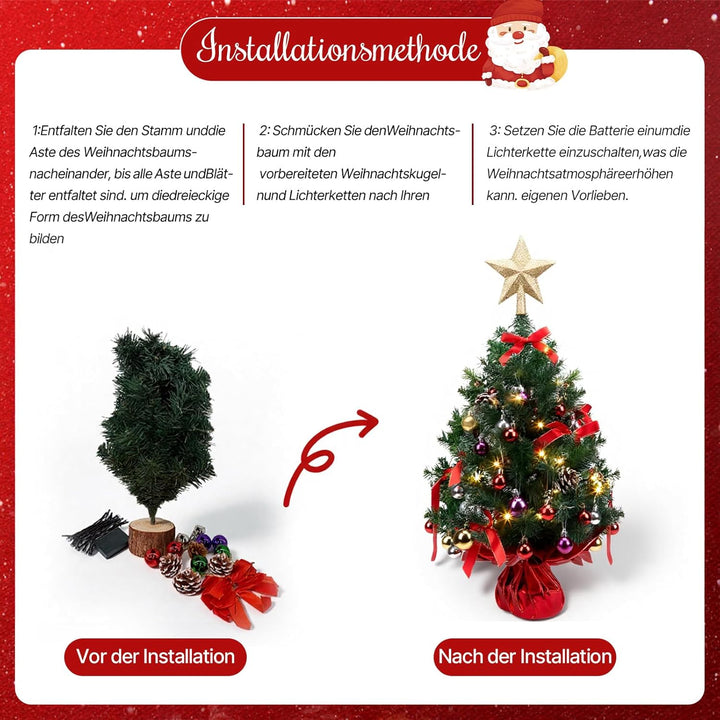 HAUSPROFI Weihnachtsbaum Künstlich LED 60CM, Mini Tannenbaum Künstlich mit Aufkleber/Lichterketten/2