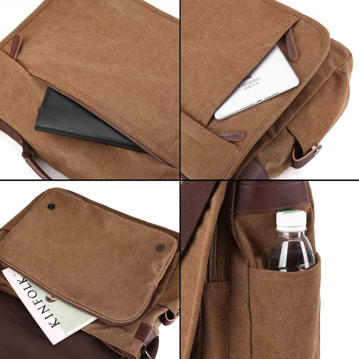 Neuleben Wasserdicht Laptoptasche für 17'' Laptop Vintage Schultertasche Umhängetasche Canvas Leder
