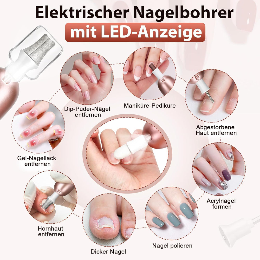Maniküre Pediküre Set mit 10-Gang und LED Licht,Tragbare Elektrische Nagelfeile 2000 mAh Wiederaufla