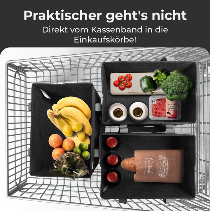 achilles 3er Set Einkaufskorb mit verstärktem Boden, Einkaufs-Taschen, Falt-Box, Trage-Korb, Shoppin