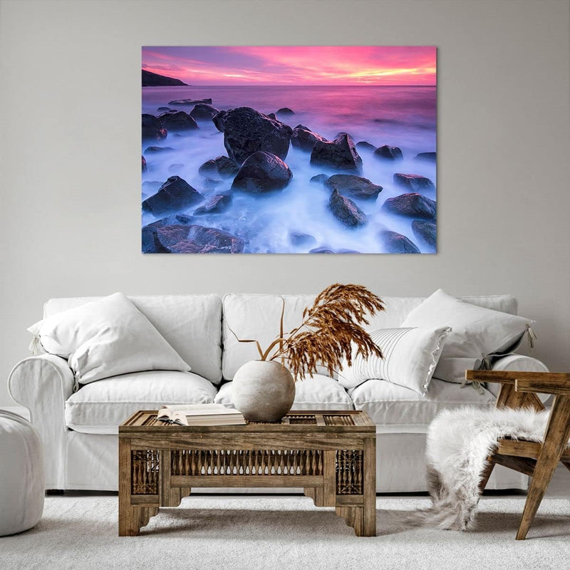 Bilder auf Leinwand 100x70cm Leinwandbild Strand ufer wolken dämmerung Gross Wanddeko Bild Schlafzim