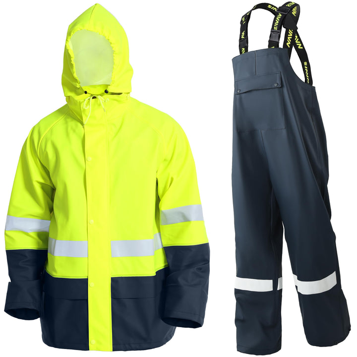 Regenanzug Herren Warnschutz Wasserdicht - PU Regenjacke & Latzhose, Regenbekleidung mit 360° Reflek