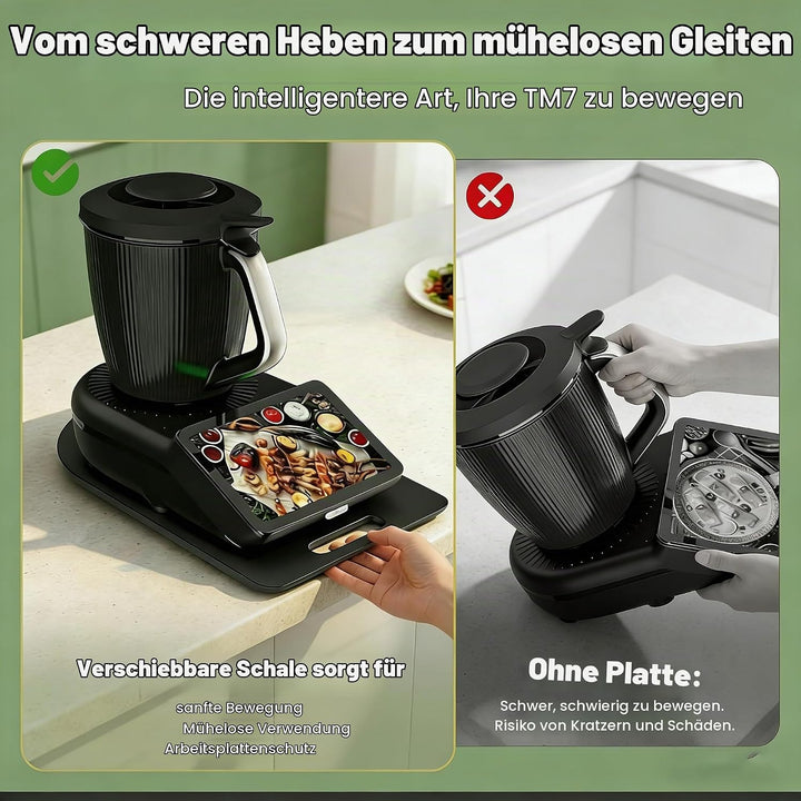 Gleitbrett für Thermomix TM7, mit Gummifüssen &amp; Rollen, Praktisches Zubehör für Thermomix TM7, Leich